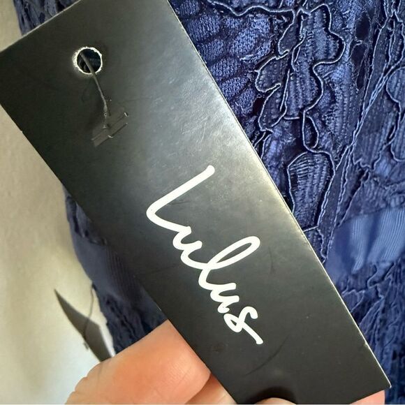 Lulu's Zenith Navy Blue Lace Sleeveless 
Halter Maxi Dress NWT size Large - Picture 10 of 16